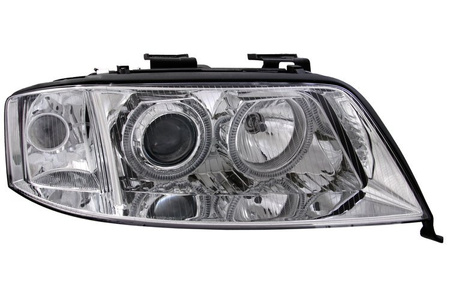 Lampy przednie reflektory Audi A6 C5 CHROM Soczewki + Ringi