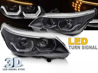 Reflektory ANGEL EYES LED 3D BLACK do BMW E60 E61 03-07