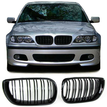 GRILL NERKI BMW E46 01-05 DOUBLE CZARNY POŁYSK