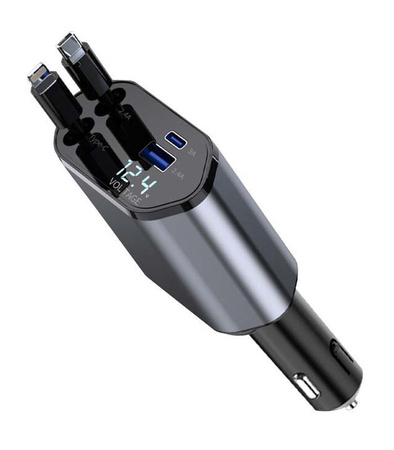 ŁADOWARKA SAMOCHODOWA 4w1 WYSUWANA CHOWANA OBROTOWA DO ZAPALNICZKI 2 X USB-C