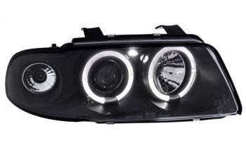 Lampy przednie reflektory A4 B5 BLACK SOCZEWKI + RINGI
