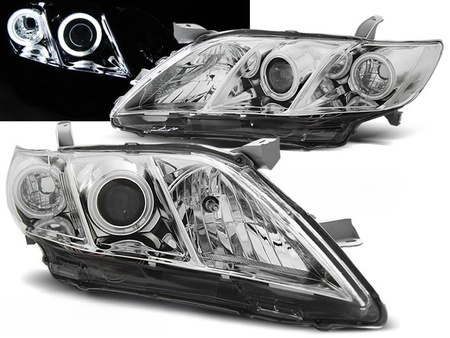 REFLEKTORY LAMPY PRZEDNIE TOYOTA CAMRY 6 XV40 06-09 ANGEL EYES CHROME