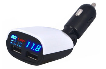 Ładowarka 2x USB 3.4A max + woltomierz 8-30V z alarmem niskiego napięcia