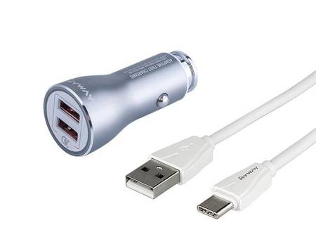 Ładowarka MYWAY 12/24V QC3.0 2x USB Auto-ID, max 4.2A + kabel USB > USB-C