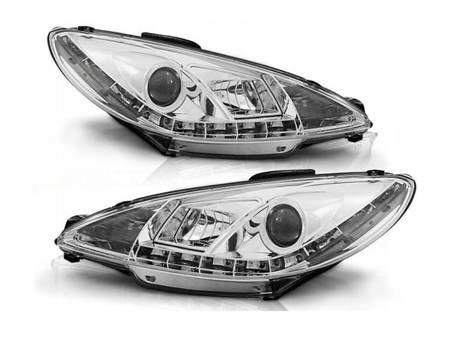 Lampy Reflektory Peugeot 206 98-02 Daylight Chrome