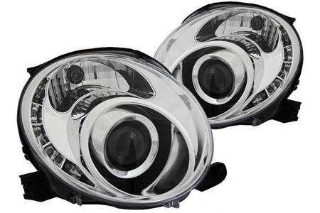 Lampy przednie soczewkowe Fiat 500 07- chrom