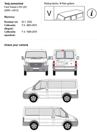 Platforma bagażnik dachowy Ford Transit L1H1 2000-2013r