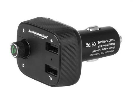 Transmiter FM LED + HandsFree + woltomierz 8-30V + ładowarka 2x USB 3.4A