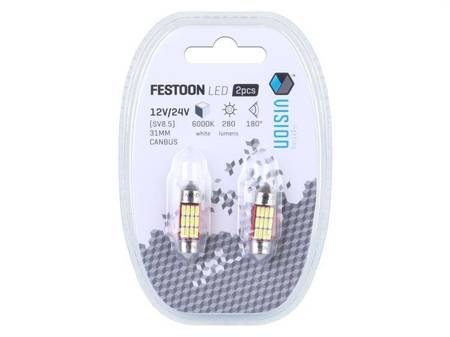 Żarówka VISION Festoon SV8.5 31mm 12/24V 12x 4014 SMD LED, nonpolar, CANBUS, biała, 2 szt.