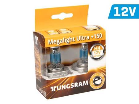 Żarówki Tungsram H4 12V 65/55W P43t MegaLight Ultra +150%, 2 szt.