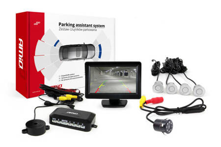 Zestaw czujników parkowania TFT01 4,3" z kamerą HD-307-IR 4 sensory srebrne